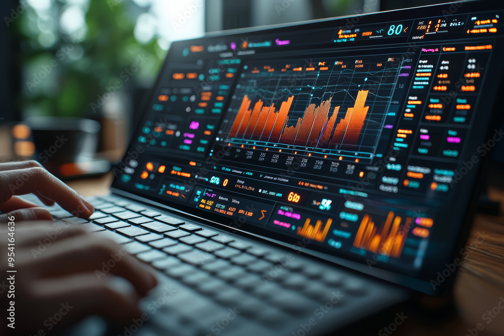 Poster a digital dashboard displaying real-time financial data and analytics, demonstrating the tools used 