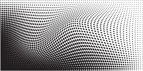 Abstract halftone wave dotted background. Futuristic twisted grunge pattern, dot, circles. Vector modern optical pop art texture for posters, business cards, cover,ilustration
