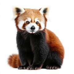 Fototapeta premium A baby red panda is sitting on a white background