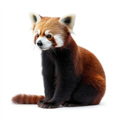 Obraz premium A baby red panda is sitting on a white background