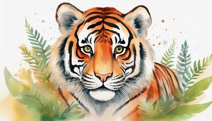 Cute tiger watercolor clipart.