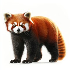 Obraz premium A cute little red and white panda bear standing on a white background