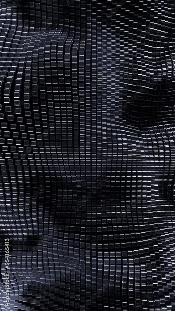 Poster Virtual waves from points. Design. Technological virtual vibrations with wave points. Futuristic computer structure with waves and dots