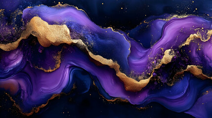 Abstract purple and gold marbled background.
