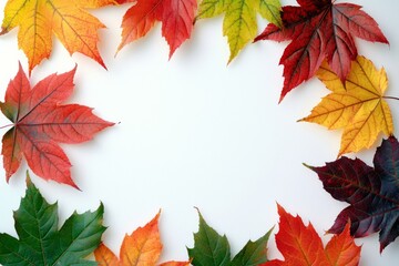 Fototapeta premium Autumn Maple Leaves Flat Lay White Background created with Generative AI