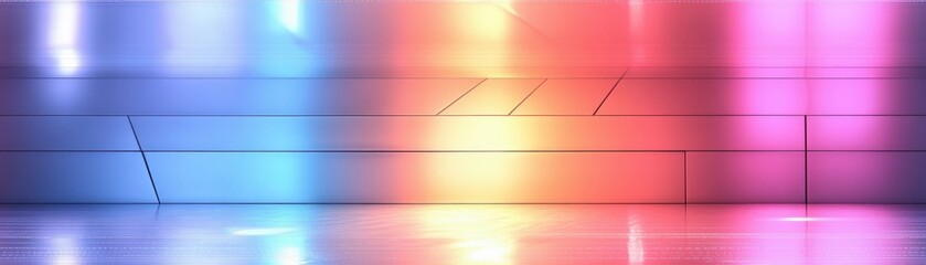Abstract futuristic light beams in blue and pink hues reflecting on a sleek metallic surface. Perfect for backgrounds or technology themes.