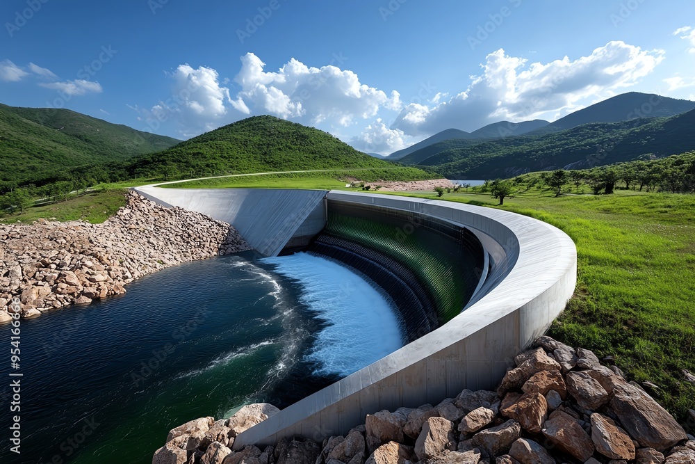 Poster hydropower innovation and resource optimization are captured in a minimalist design focusing on the 
