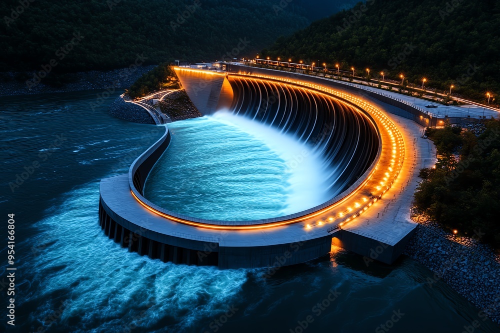 Poster hydropower optimization and structural advancements are illustrated in a futuristic design of a cutt
