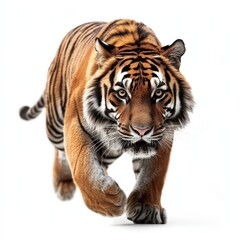 Obraz premium A tiger is running across a white background