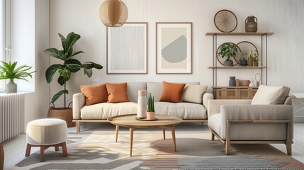 Cozy Modern Living Room with Scandinavian Design Elements and Natural Light