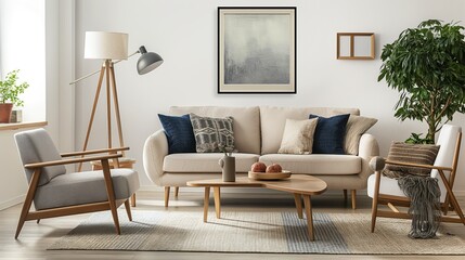 Cozy Modern Living Room with Scandinavian Design and Minimalist Decor