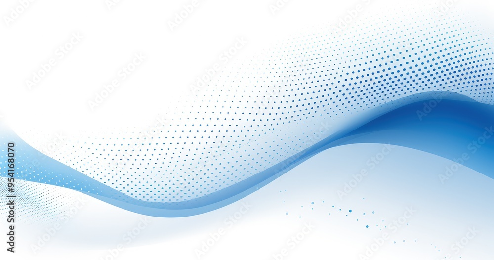Poster a smooth blue wave design with dotted patterns on white background, suitable for backgrounds or grap