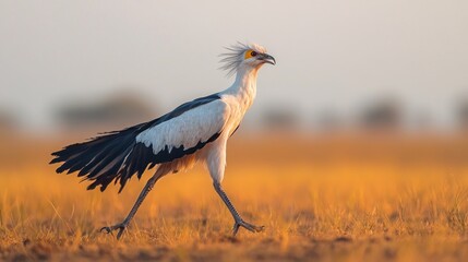 Secretary Bird Walking in the Grass