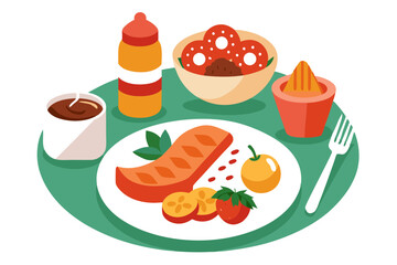 Italian Menu Illustration- Popular Meat Dishes, Lunch and Dinner Icons on a Plate