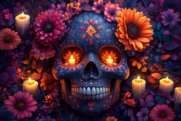 Vibrant Celebration Banner Mexico's Day of the Dead Festivities suitable for business background, posters, wallpapers, banners, greeting cards, and advertising for business entities or brands.