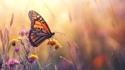 Monarch Butterfly on a Flower in a Meadow