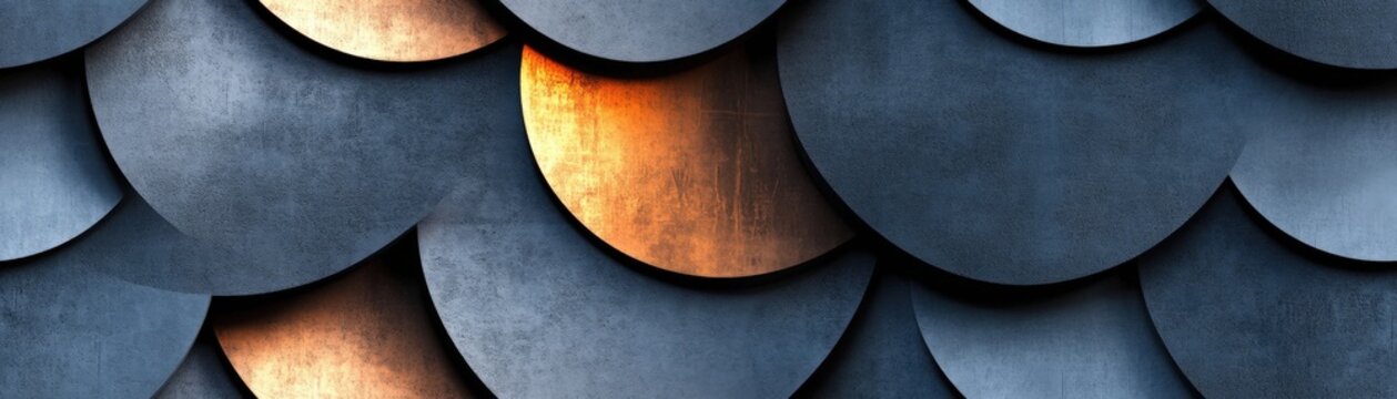 Close-up of a metallic fish-scale pattern with a mix of dark and light tones, highlighting texture and contrast in a modern design.