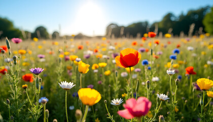 Fototapeta premium Colorful Wildflowers at Sunset
