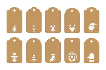 Set of 10 Christmas gift or price tag shapes cut files. Vector templates for cutting. New Year and winter holiday tag stencils