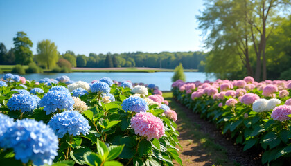 Obraz premium Hydrangea Garden by Tranquil Lakeside