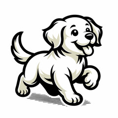 A playful golden retriever puppy, Cartoon illustration, black outline around the image, contour, isolated in white background