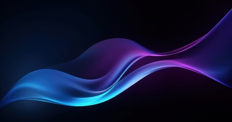 A flowing abstract design featuring smooth gradients of blue and purple against a dark background.
