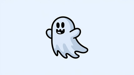 Obraz premium Cute cartoon ghost with happy expression, perfect for Halloween designs, social media, or children's illustrations. 