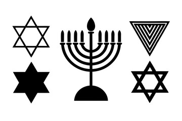 Elegant Hanukkah Logo Icon Set Minimalist Silhouettes of Menorah, Dreidel, and Star of David for Holiday Decor