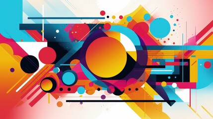 Obraz premium Abstract colorful geometric design featuring circles, lines, and vibrant shapes.