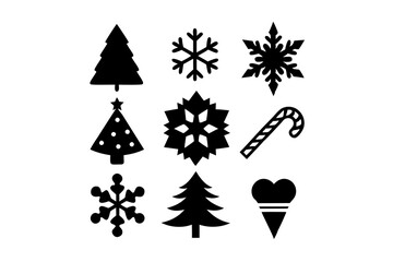 Minimalist Christmas Logo Icon Set- Vector Illustrations of Tree, Candy Cane, and Snowflake