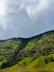 Naklejka premium Old crater walls in Bromo Tengger Semeru National Park including farm land in the foreground.
