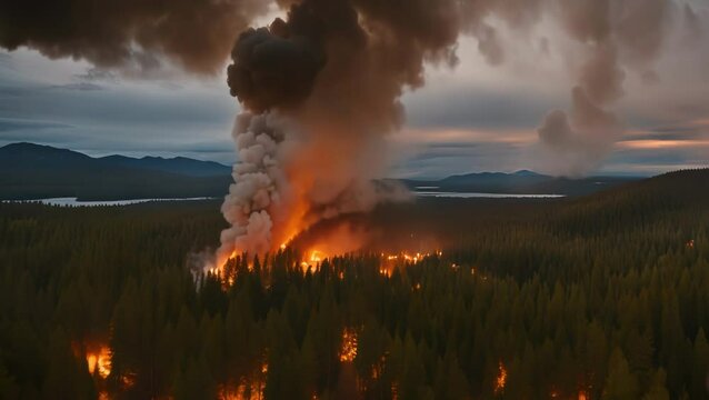 Wildfire in a Forest at Dusk