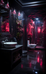 Stylish Nightclub Bathroom Interior Design | Dark and Moody Ambiance with Modern Aesthetics