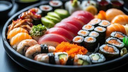 Exquisite Japanese Sushi Platter Featuring Fresh Nigiri and Colorful Maki Rolls