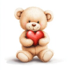 Teddy Bear Holding Red Heart: A charming illustration of a cuddly teddy bear holding a bright red heart, symbolizing love, affection, and tenderness. Perfect for Valentine's Day, children's books, and