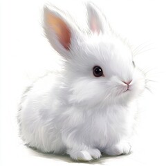 Obraz premium Fluffy Innocence: An adorable white bunny rabbit with soft fur and curious eyes, isolated on a white background. Perfect for Easter, pet lovers, and children's designs. 