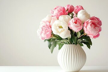 A bouquet of flowers in a white vase