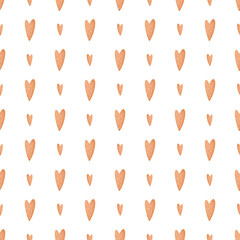 Seamless pattern of hearts in a simple style on a white background. A simple hand-drawn pastel colored heart that echoes the textile background. Texture .