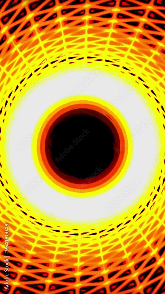 Poster tunnel with cyber grid and moving black hole. motion. abstract model of black hole with cyber grid. 
