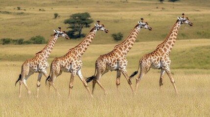 Obraz premium Giraffes walking in a field of tall grass
