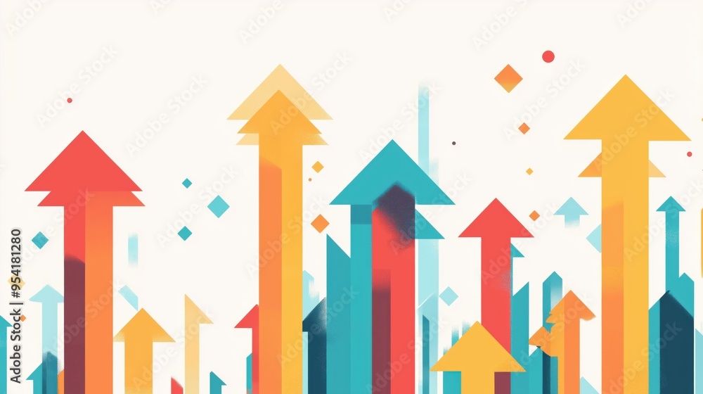 Poster a colorful image of many arrows pointing in different directions. the arrows are of various sizes an