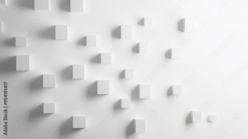 Poster a white background with many white squares. the squares are arranged in a way that they look like th