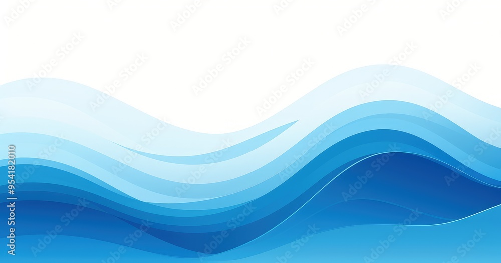 Poster abstract waves in varying shades of blue, creating a serene and calming visual effect.