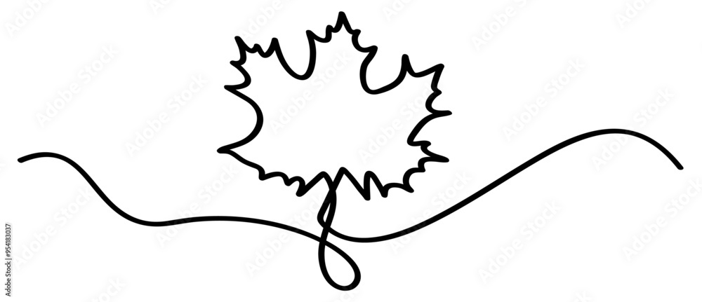 Aufkleber a single black line forms the outline of a maple leaf with an elegant swirl, perfect for simple and 