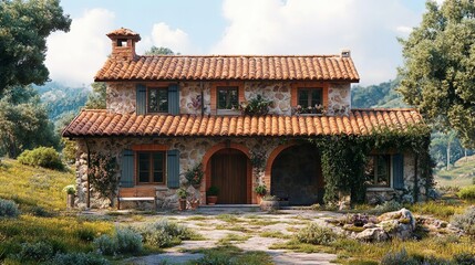 Fototapeta premium Traditional farmhouse architecture with graceful details for picturesque rural landscapes