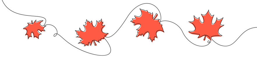 Vector illustration of red maple leaves connected by a curved line, depicting a simple autumn design.