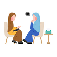 Hijab Psychologist With Patient Flat Illustration