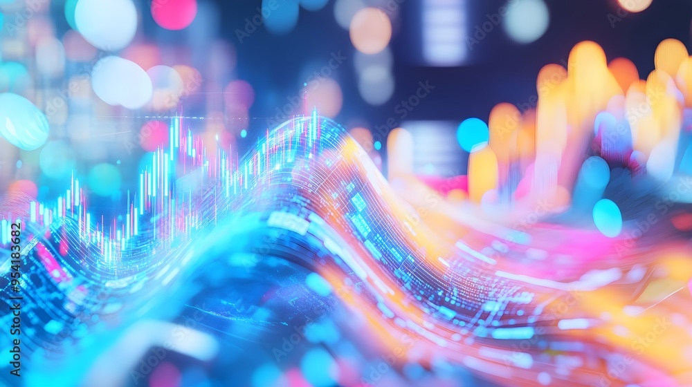 Poster abstract neon lights data wave pattern