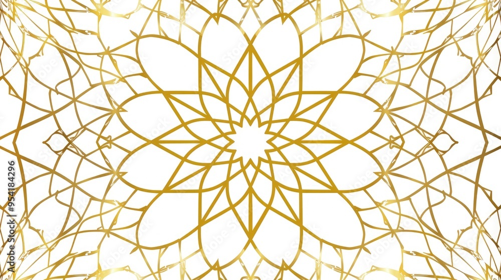Poster elegant golden mandala design with intricate patterns on a white background.