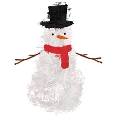 Ilustración de muñeco de nieve con bufanda y sombrero de copa nariz de zanahoria